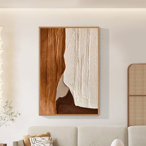 Earth Tone Thick Textured Abstract Brown Art Framed Wall Art Beige Brown Minimalist Painting on Canvas Large Size Wall Decor Art