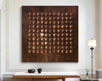 アースカラーの抽象画、石の質感、立体的な模様のウォールアート、素朴でミニマルなブラウンキャンバス、モダンでオーガニックなホームデコレーション