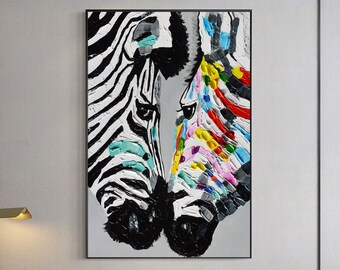Zebra Painting Original Abstract Multicolour Zebra Texture Wall Art Painting On Canvas Wildlife Wall Art Couple Animal Pop Art