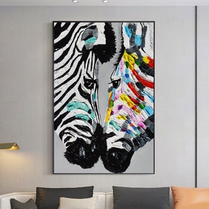 Zebra Painting Original Abstract Multicolour Zebra Texture Wall Art Painting On Canvas Wildlife Wall Art Couple Animal Pop Art