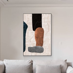Abstract 3D Textured Painting: Beige Brown Geometric Canvas Art