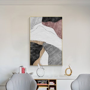 Gray Brown Abstract Textured Art Geometric Painting On Canvas Large Size Organic Shape Wall Art Decor Wabi Sabi Wall Art Canvas Modern Art