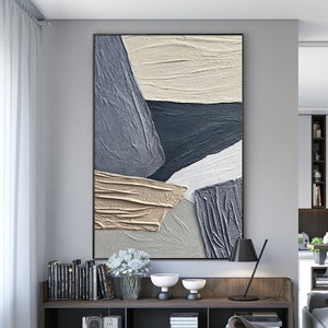 Gray Blue Painting Beige Abstract Art Brown Textured Painting Modern ...