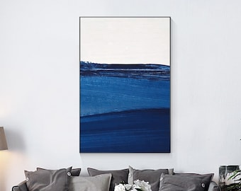 Blue Abstract Seascape Painting: Textured Coastal Wall Art