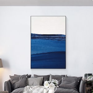 Blue Abstract Seascape Painting: Textured Coastal Wall Art