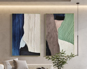 Earth Tone Art Set of 2 Abstract Painting 3D Textured Art Blue Green Brown Abstract Art Boho Art Large Original Painting 2 Pieces Wall Decor