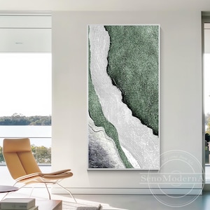 Sage Green Abstract Ocean Painting: Textured Coastal Wall Art