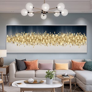 Dark Navy Blue Gold Print Painting Star Night Sky Abstract Frame Wall Art on Canvas Luxury Decor Printable Wall Art Prints SenoModernArt