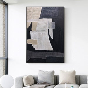 Pintura abstracta Wabi Sabi en negro, azul y gris, arte mural Wabi Sabi, pintura texturizada pintada a mano, arte vertical extragrande en azul oscuro