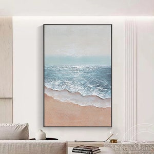 Sea wave Beach Abstract Painting Heavy texture Turquoise Blue Ocean Hand Painted Acrylic large canvas Painting Coastal Framed wall art decor