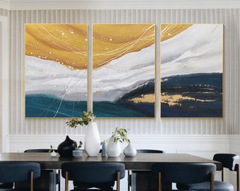 青と黄色の抽象的な海の絵画キャンバス：3枚の大きな壁アートのセット - Etsy 日本 キャンバスアートプリント抽象的な黄金の太陽キャンバス絵画ポスターの装飾壁アート写真リビングルーム寝室家の装飾壁画-70x100フレー