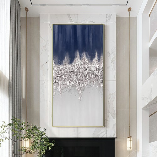 Original Navy Blue and Silver Abstract Glitter Art Etsy