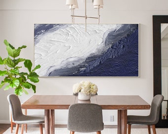 Dark Blue Textured 3D Art: Abstract Minimalist Painting on Canvas