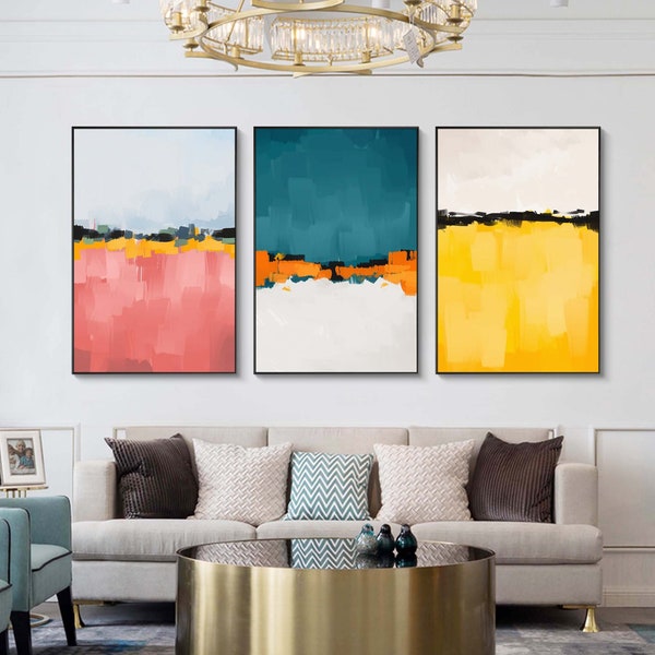 Teal and Yellow Art Etsy