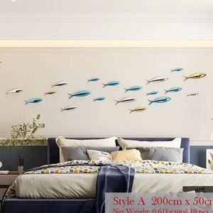 Shiny School of Fish Wall Art - Handmade Plastic Art - Unique Ocean Beach Coastal Home Wall Decor -Fish Family Minimalist Plastic Wall Decor