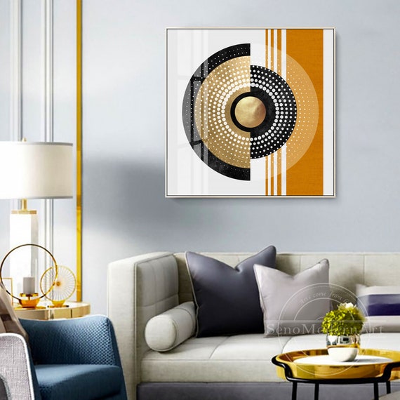 Frame Wall Art Abstract Geometric Gold Black White Yellow | Etsy