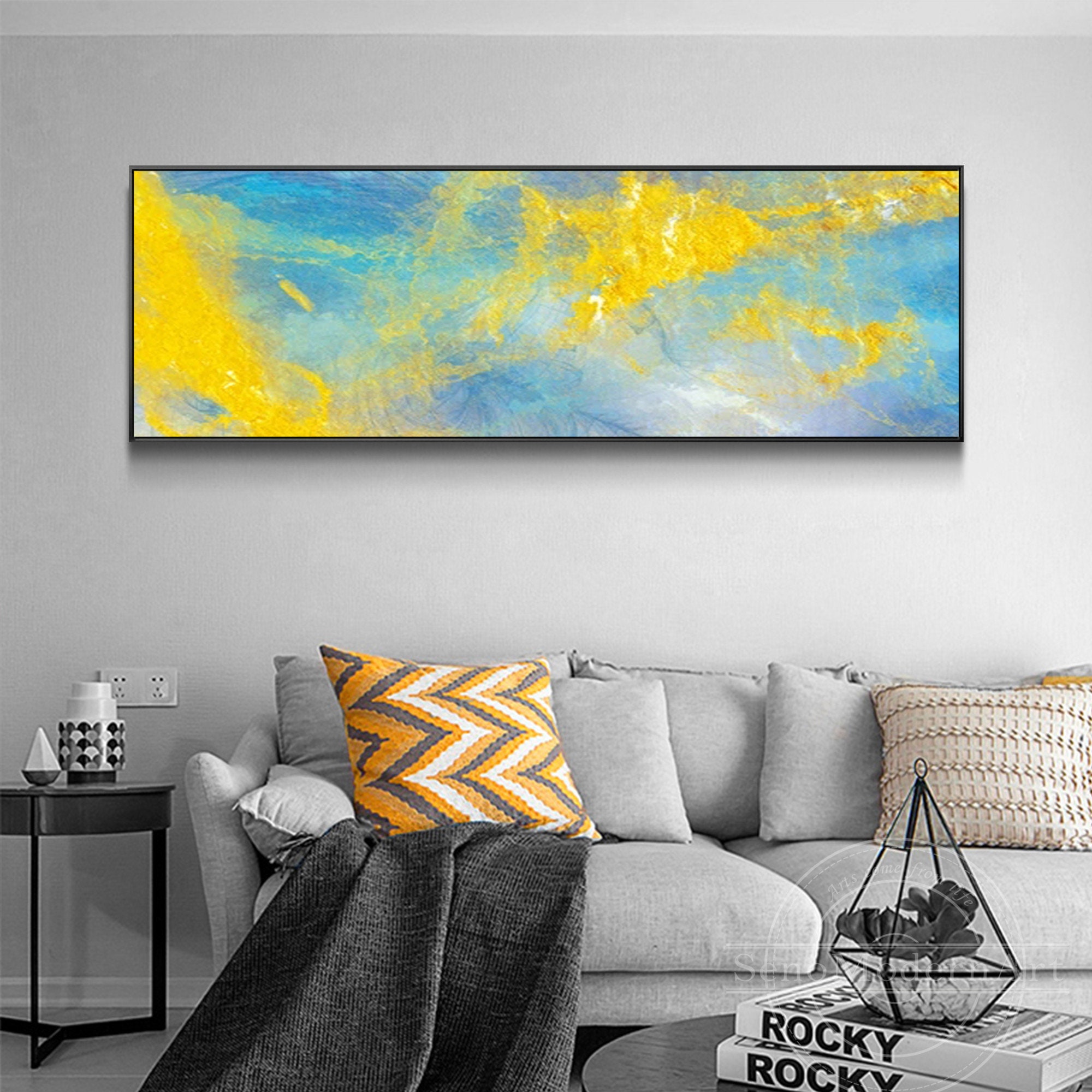 Frame Wall Art Abstract Blue Yellow Watercolor Purple White Etsy