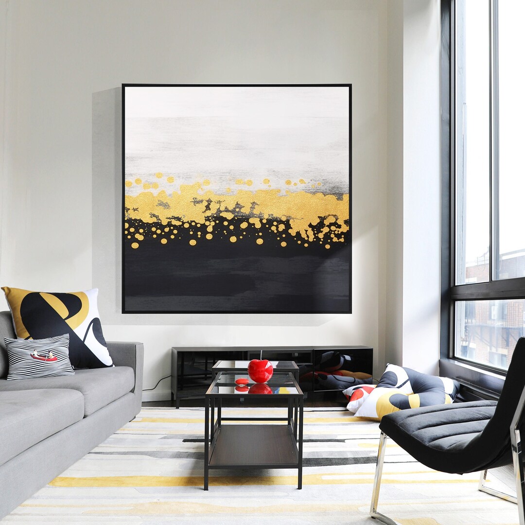 Gold Black Abstract Square Textured Art Luxury Wall Decor Modern ...