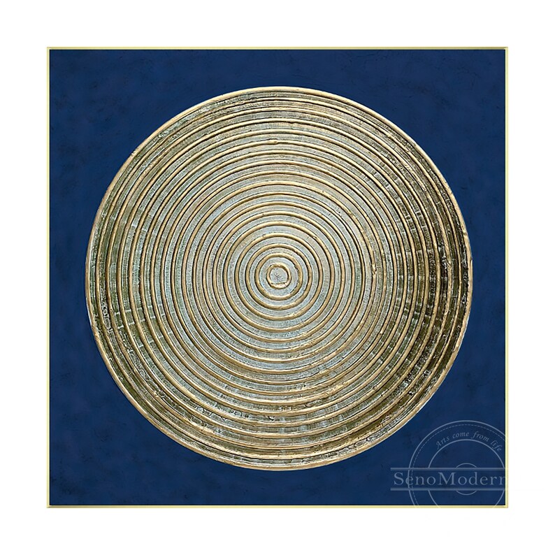 Gold Circles 3D Textured Art Painting Dark Blue Abstract Art Etsy