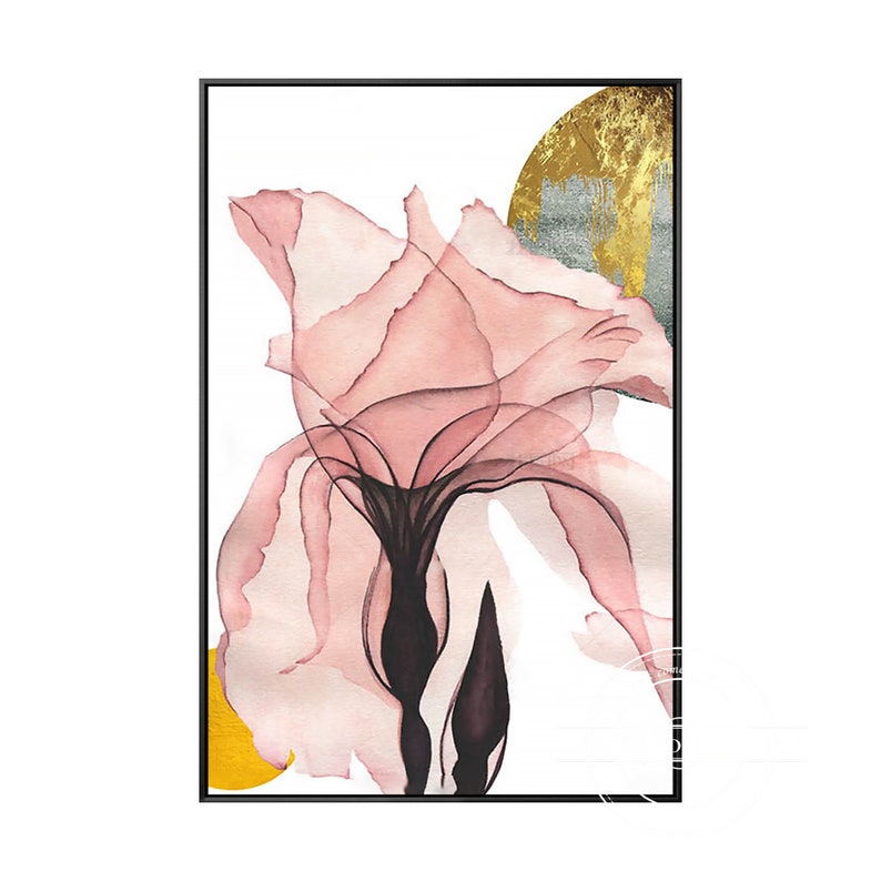 Pink Flower Frame Wall Art Modern Abstract Floral Gold Leaf Etsy