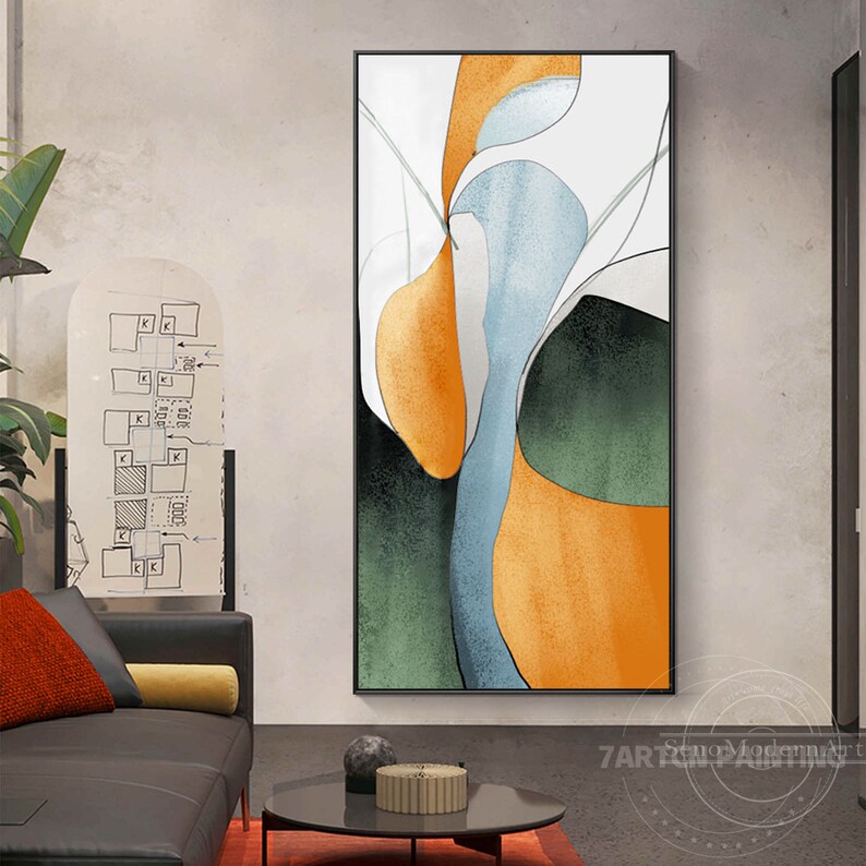 Frame Wall Art Abstract Geometric Blue Orange Green Grey - Etsy