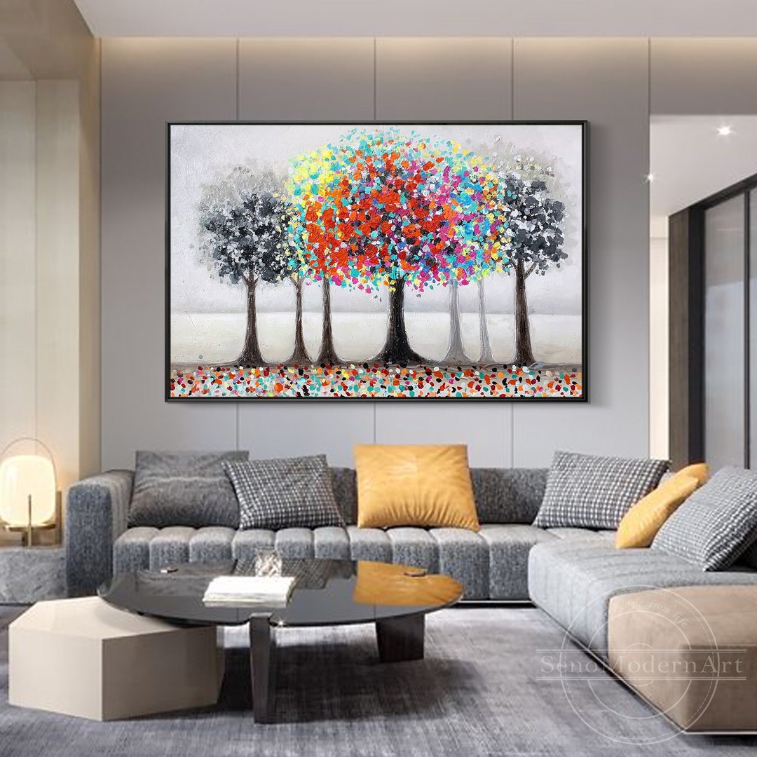 Colorful Tree Original Oil Painting Black and White Modern - Etsy