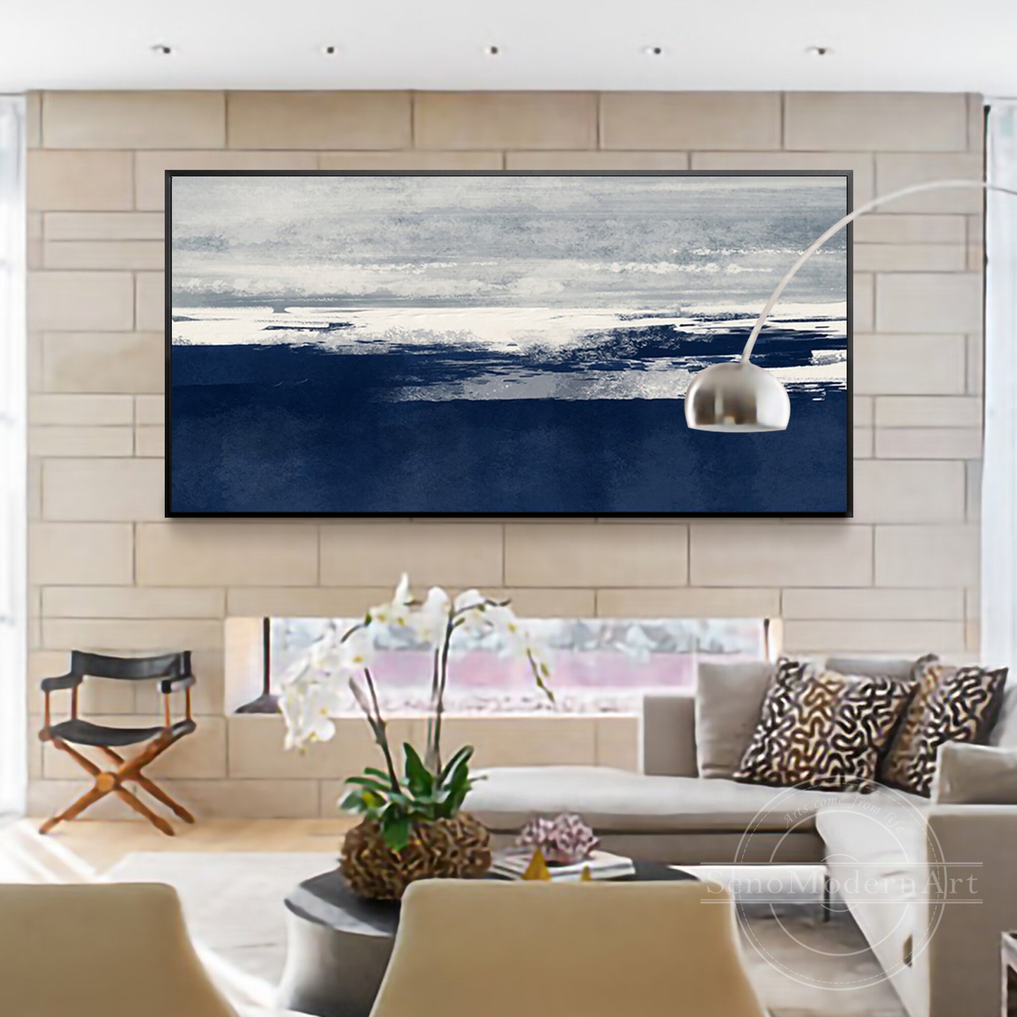 Navy Blue Wall Art Framedocean wall artblue and silver wall Etsy