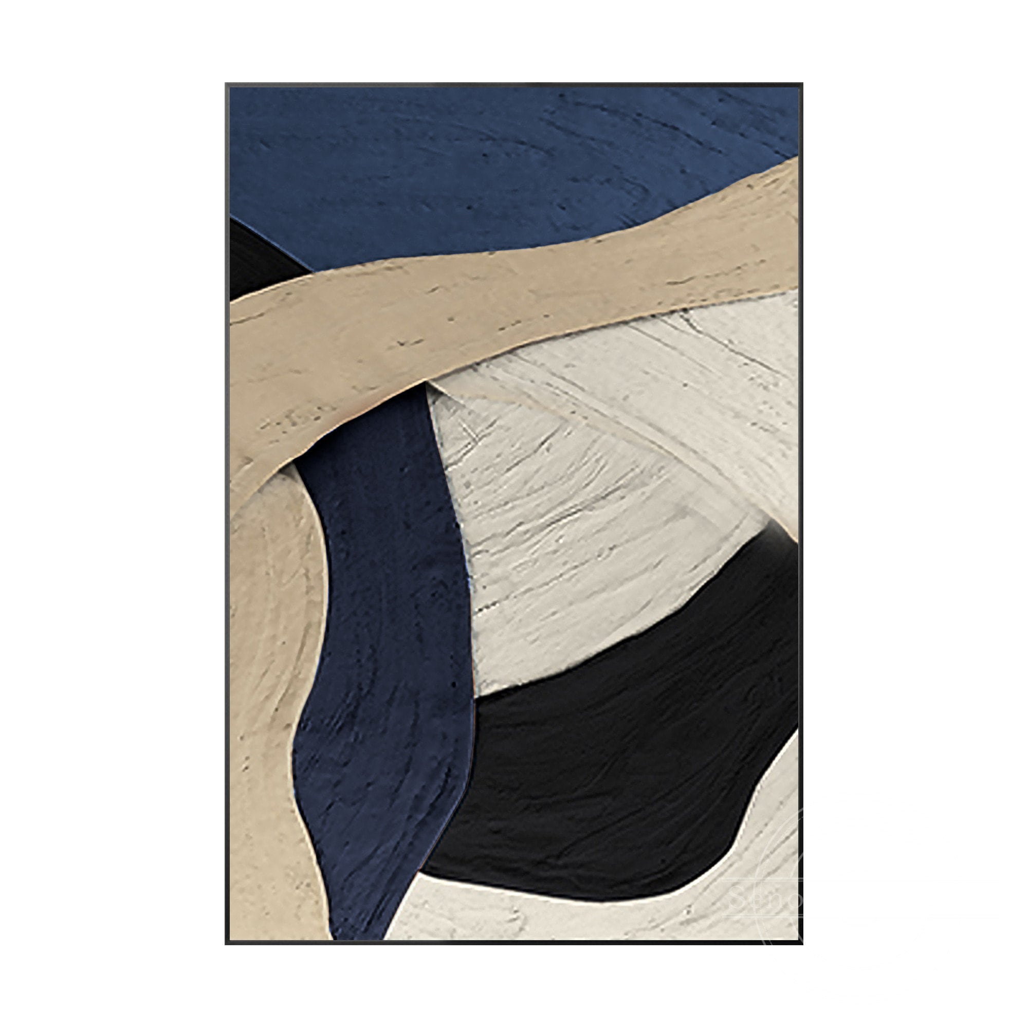 Dark Blue Abstract Art Navy Blue Beige Minimalist Art 3D Textured Art ...