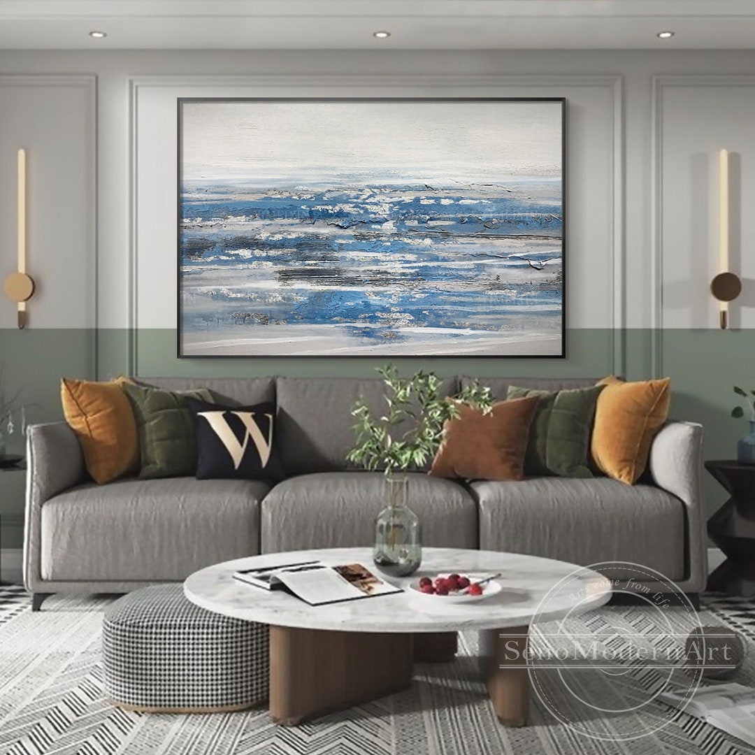 Light Sky Blue Gray Painting Modern Abstract Framed Wall Art - Etsy