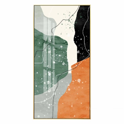 Frame Wall Art Abstract Geometric Green Orange Green Grey shops Black and White Acrylic Painting on Canvas Large Wall Art Minimalist Painting