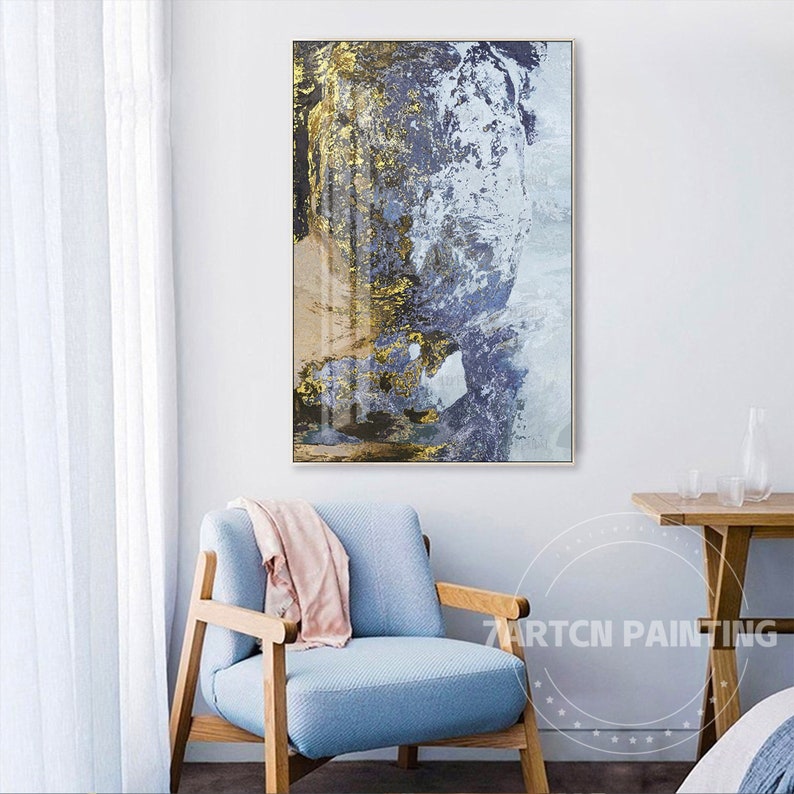 Frame Wall Art Abstract Gold Blue Brown Grey Print Painting on Canvas Wall Art Picture Large Print Printable Wall Art Prints