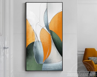 Tableau Abstrait Géométrique - Blocs Sarcelle Et Orange - Toile Encadrée Prête à Accrocher