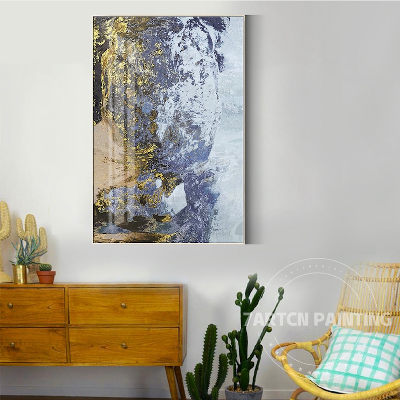 Frame Wall Art Abstract Gold Blue Brown Grey Print Painting on Canvas Wall Art Picture Large Print Printable Wall Art Prints