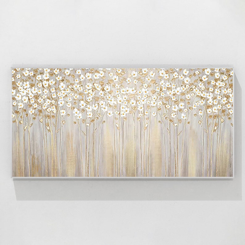 Gold White Flower Painting Gold Leaf 3D Textured Wall Art Original ...