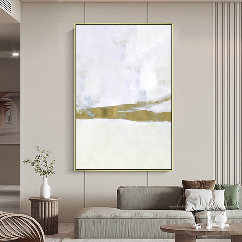 Minimalist Framed Wall Art Cream Color Dark Yellow Abstract Etsy