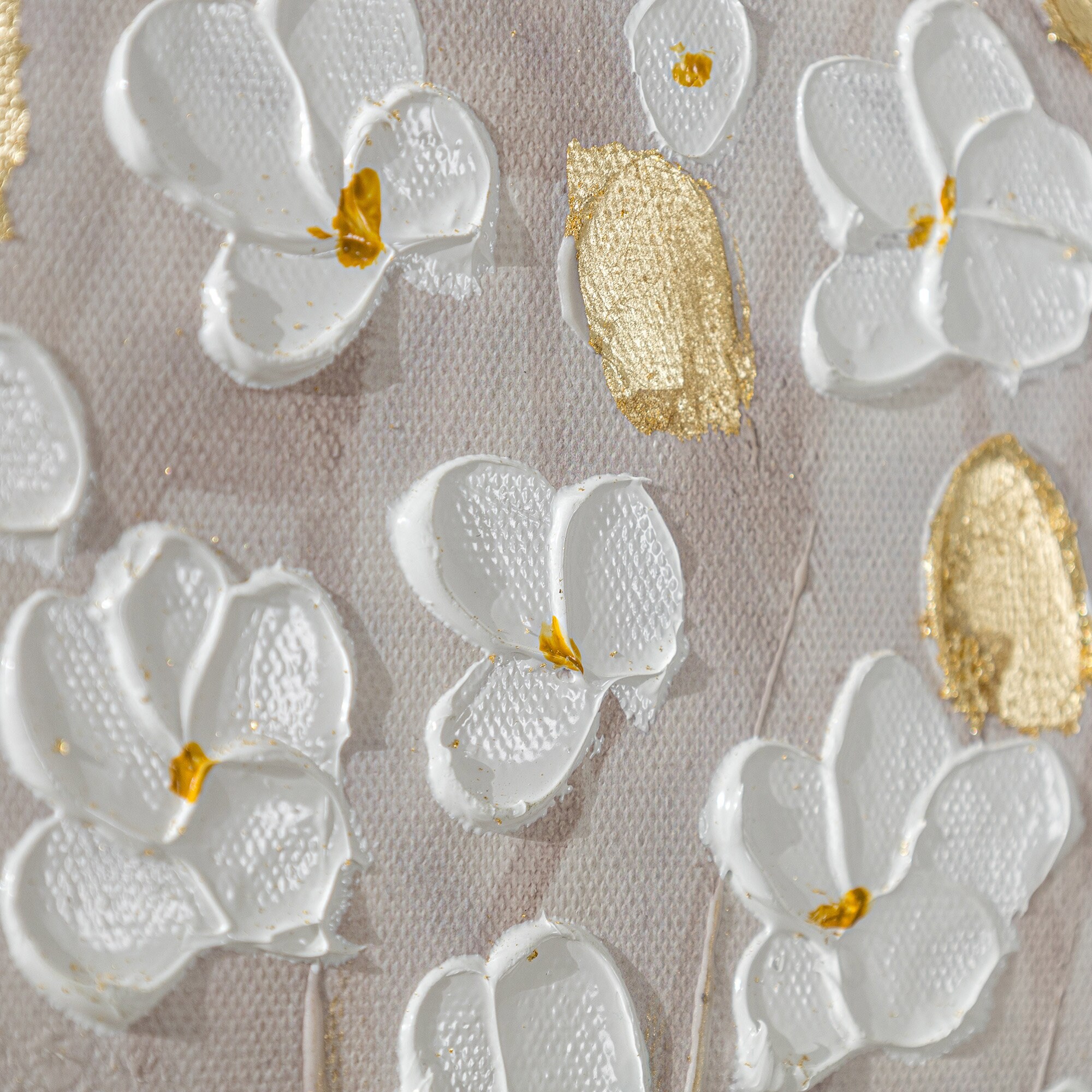Gold White Flower Painting Gold Leaf 3D Textured Wall Art Original ...