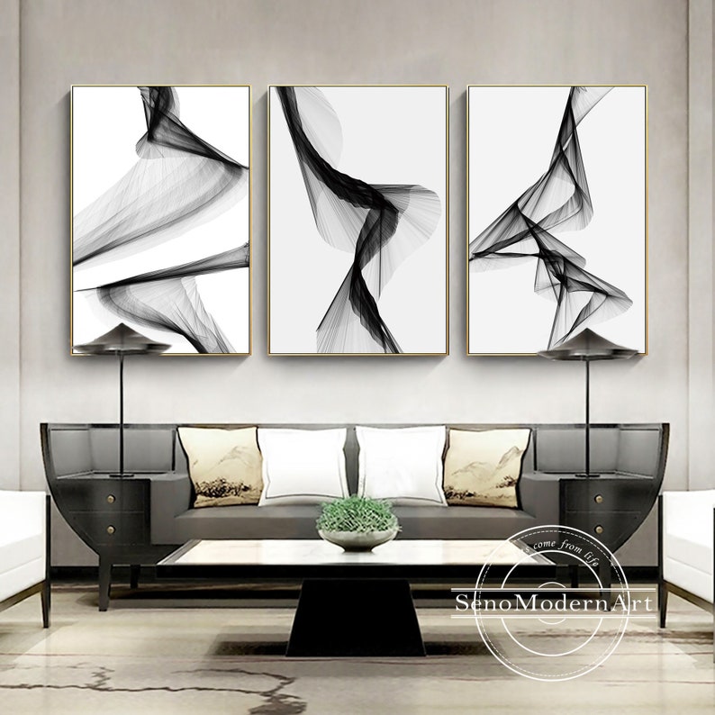Set of 3 Frame Wall Art Abstract Geometric Black and White | Etsy
