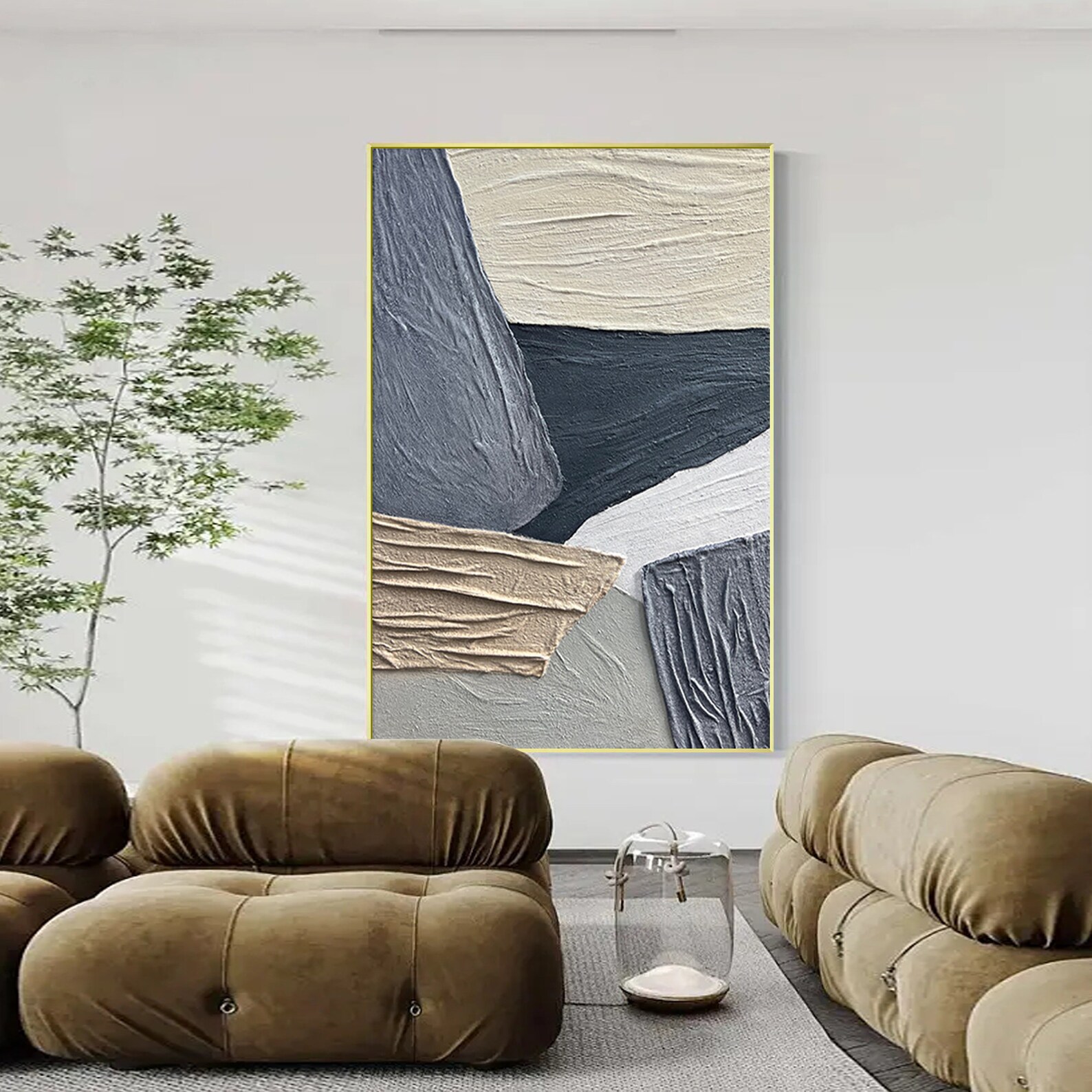 Photo inspiration: Visual Reference: Gray Blue Painting Beige Abstract Art Brown Textured Painting Modern