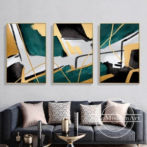 3er Set Bilderrahmen Wandkunst Abstrakte geometrische Gold Grün Schwarzweiß Druck Malerei auf Leinwand Wandkunst große druckbare Wandkunst Drucke