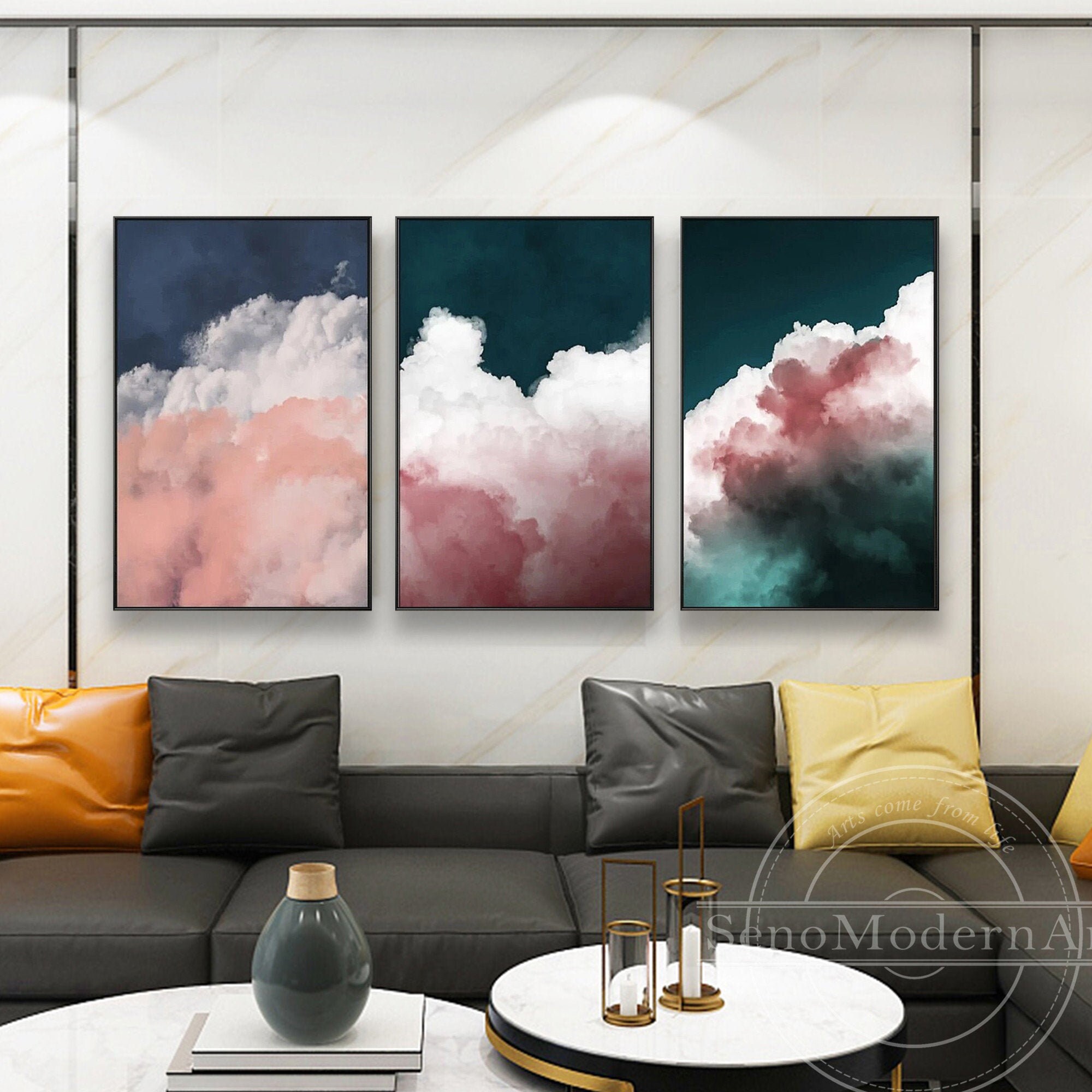 Set of 3 Frame Wall Art Abstract Navy Blue Green Pink Red Etsy