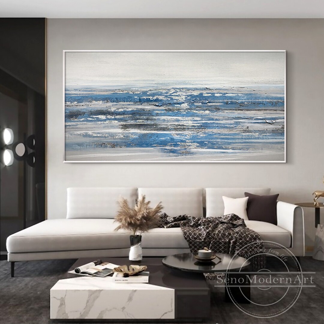 Light Sky Blue Gray Painting Modern Abstract Framed Wall Art - Etsy