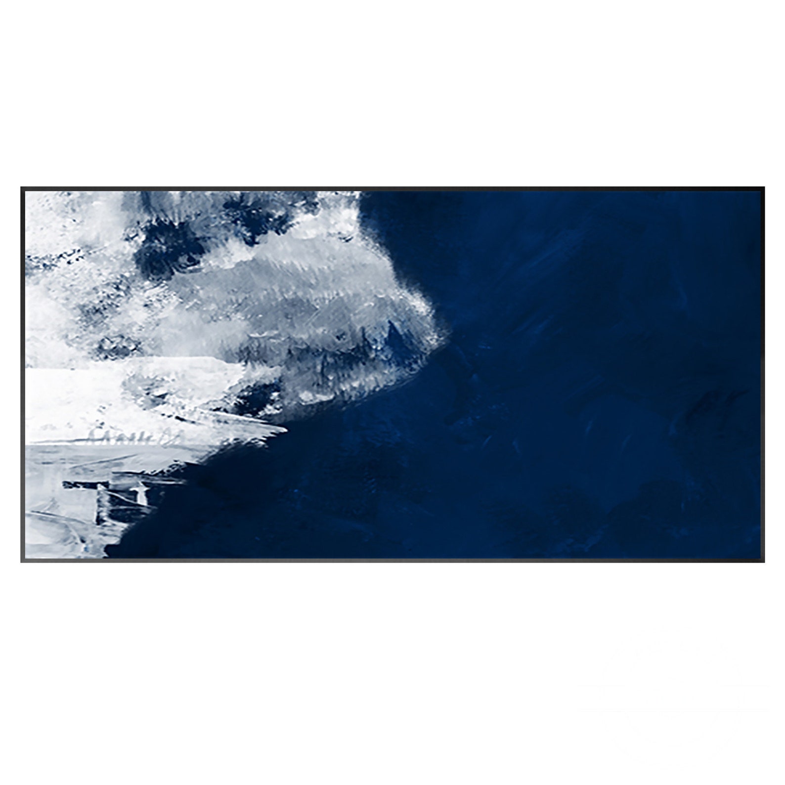 Large Navy Blue Silver Painting Rectangular Gray Modern Abstract Framed