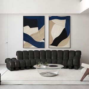 Set of 2 navy blue wall art for living room decor