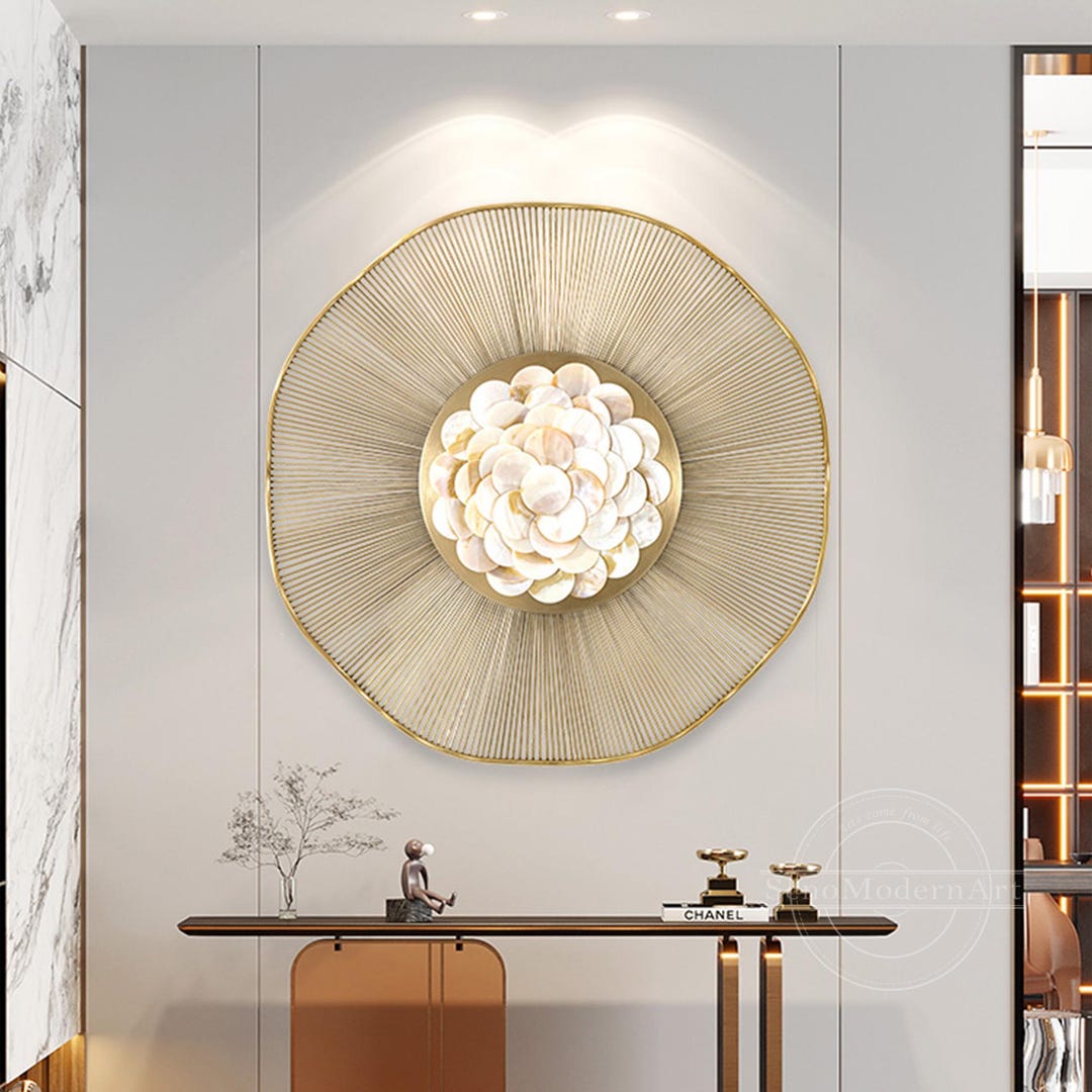 3D Shell Gold Metal Wall Art, Luxury Gold Water Lily Wall Decor
