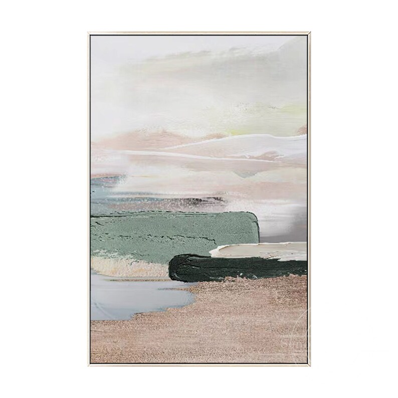 Beige Painting Sage Green Abstract Art Brown Heavy Texture Acrylic ...