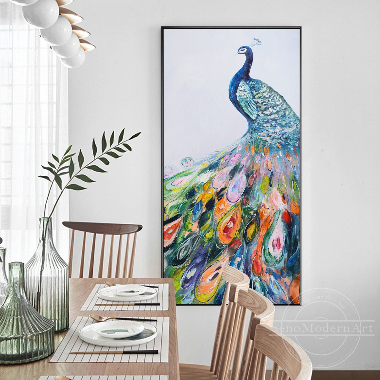 Peacock Painting Original Frame Wall Art Colorful Peacock Etsy