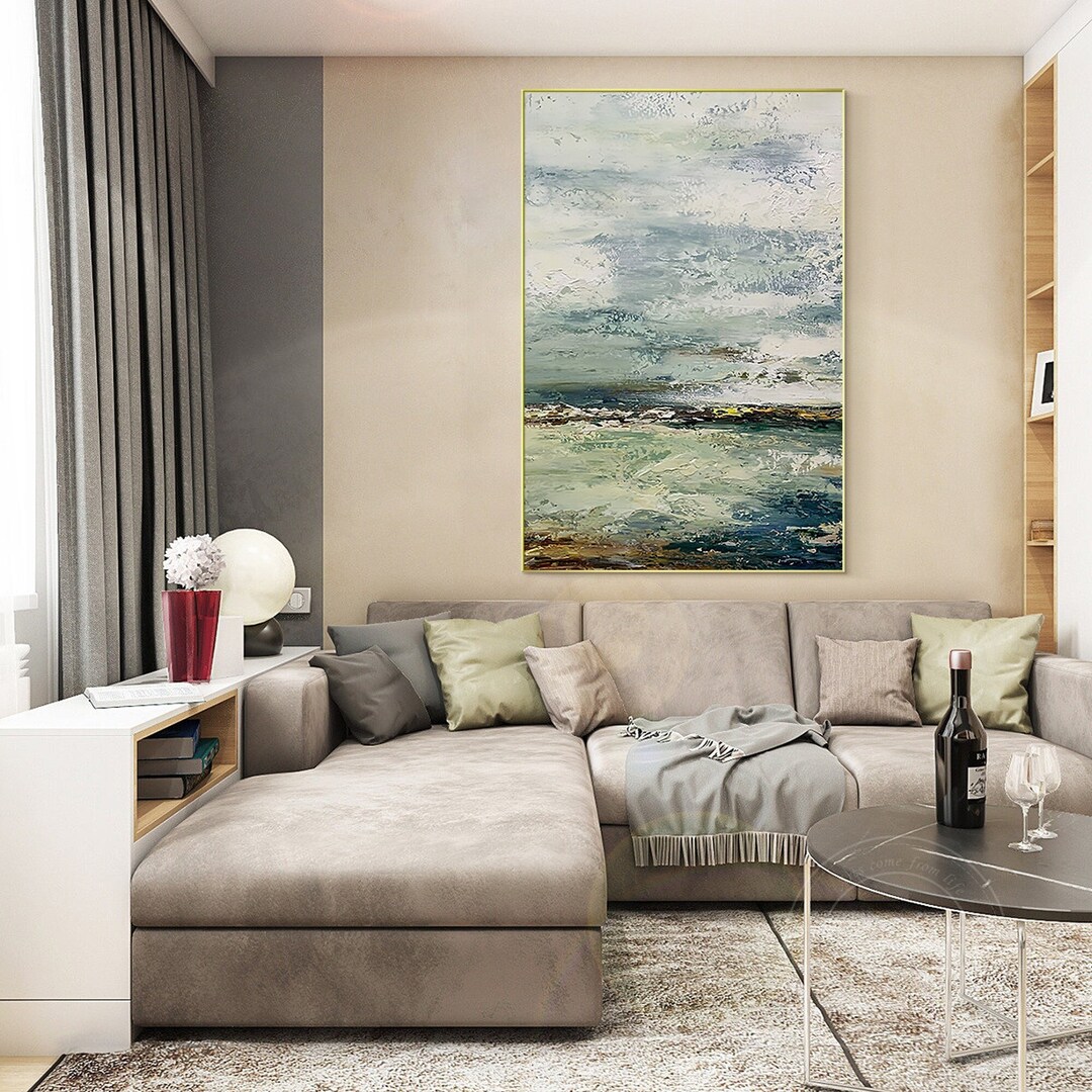 Gray Green Painting Blue Brown Abstract Art Heavy Texture Etsy