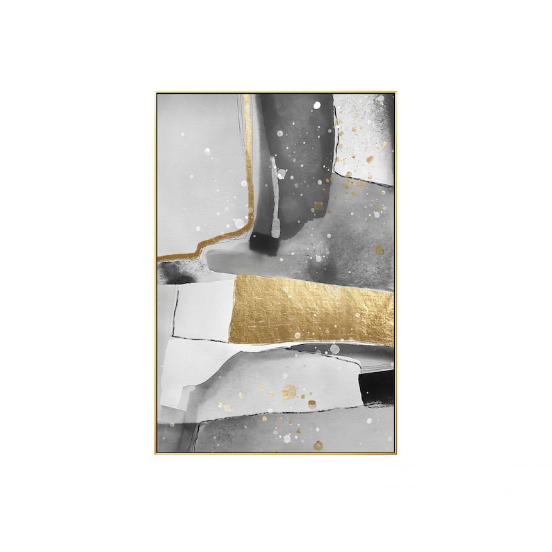 Frame Wall Art Modern Abstract Gold Grey Black and White Print Painting on Canvas Large Wall Art Picture Print Printable Wall Art Prints
