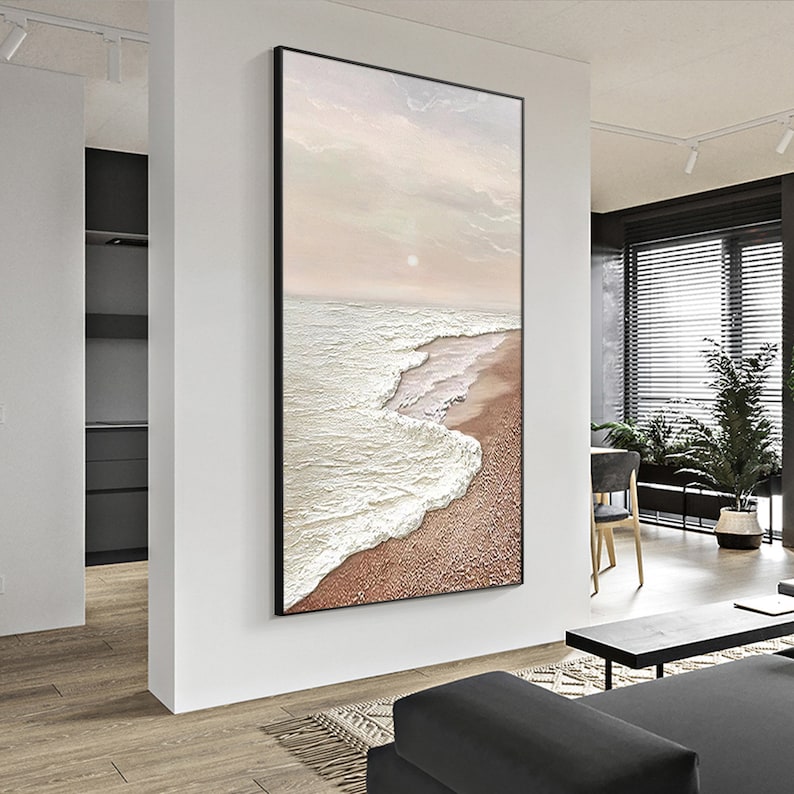 Brown Beach Painting Sea Wave 3D Textured Art Beige Ocean Abstract ...