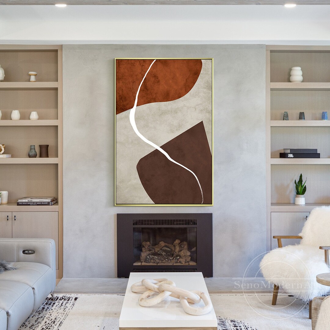 Brown Abstract Wall Art Framed Wall Art Modern Abstract Etsy